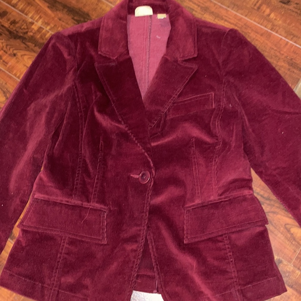 Caslon Corduroy Velvet Blazer Burgundy Office Attire Classic size Petite Small
